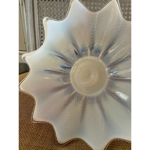 Unique Iridescent Curved White Art Glass Tapered Candle Holder Modern Home Decor - Picture 5 of 8